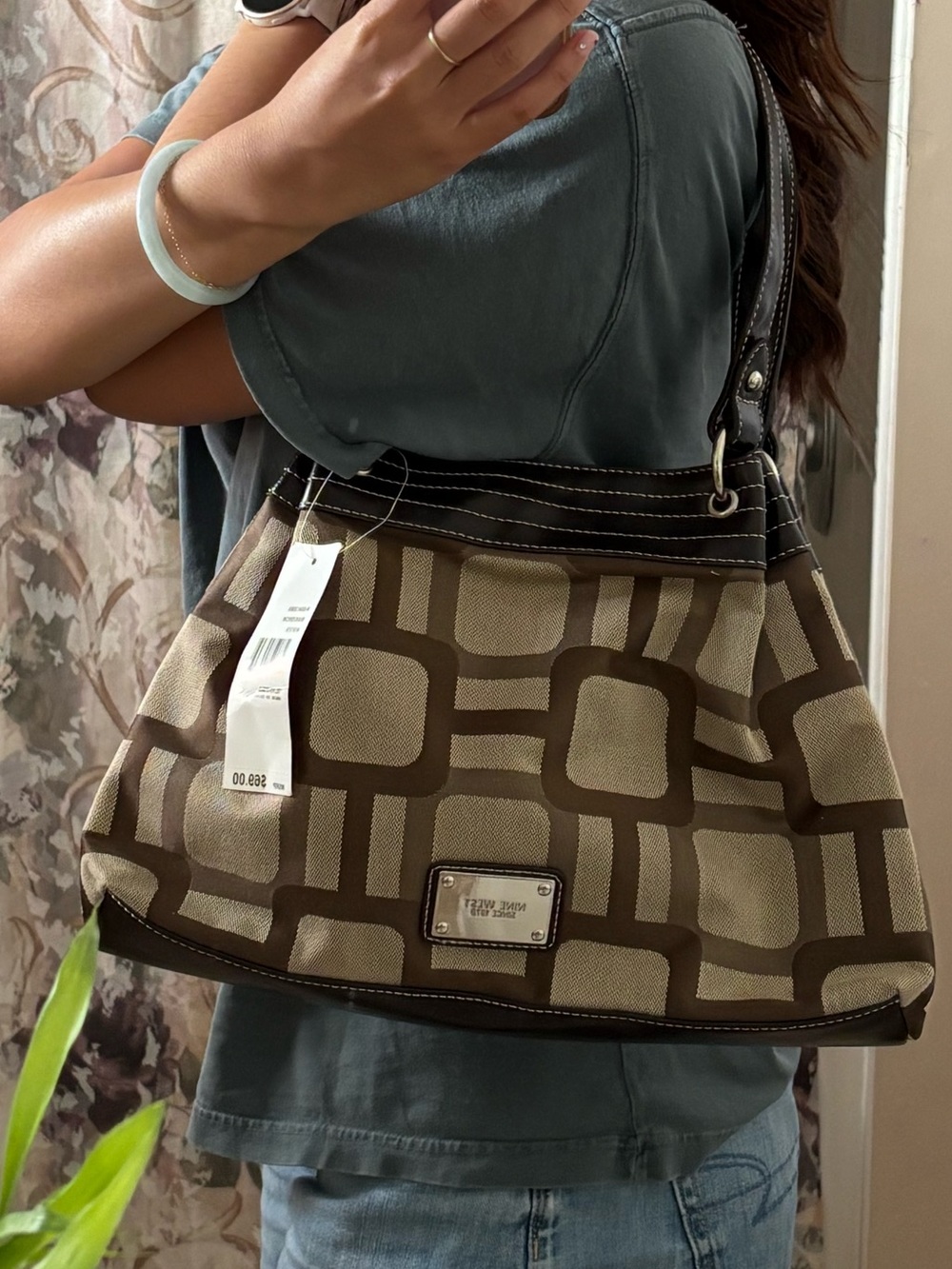 Nine West Brown Geometric Shoulder Bag